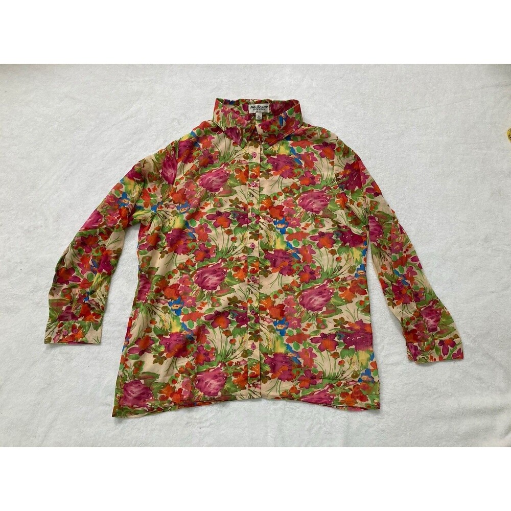 Norm Thompson Floral Semi Sheer Lined Blouse Womens XL Spring Cottagecore Office